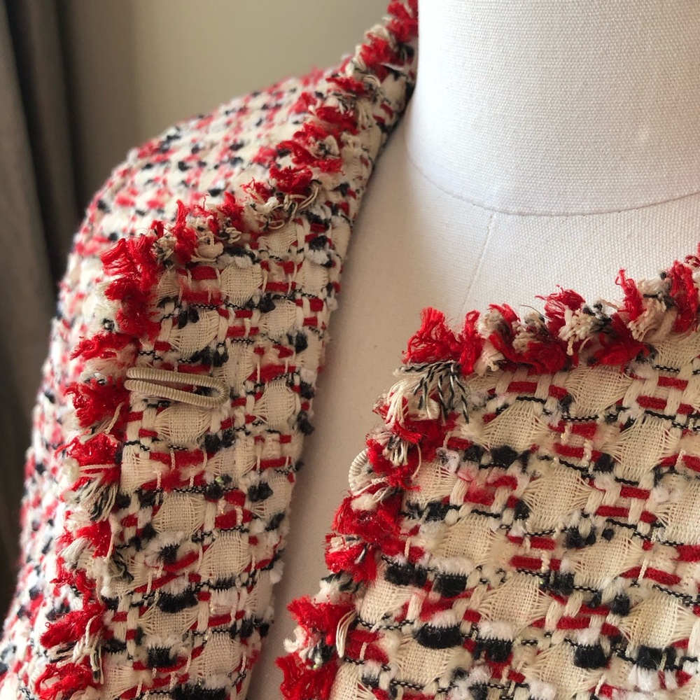 Vintage Escada Couture Red Black White Tweed Boxy Blazer Jacket 12/42 - Picture 4 of 11